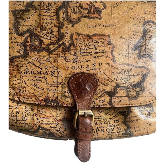 Patricia Nash Saddle Bag Tan European Map London Genuine Leather Crossbody Purse - Picture 3 of 16